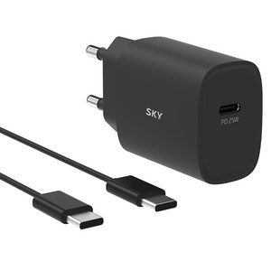 스카이 필 Q1X 25W PD 초고속 충전기 어댑터 + C타입 고속 충전 케이블 세트
