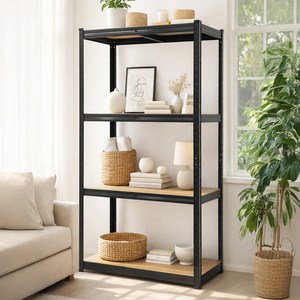 코멧 무볼트 조립식 철제 우드 앵글선반, 블랙, 800*400*1500mm, 4단