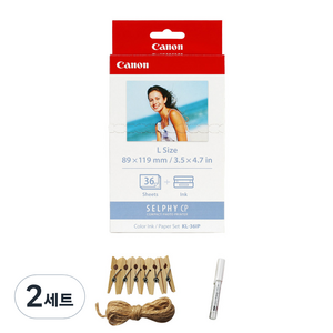 캐논 셀피 인화지 일반용지 36p KL-36IP + 포토라인 + 미피펜 랜덤 발송, 3X5, 2세트