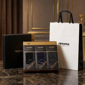 레노마 남성용 프리미엄 정장양말 3족 선물세트 + 쇼핑백