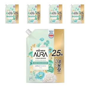 아우라 초고농축 섬유유연제 스모키머스크 리필, 1.7L, 5개