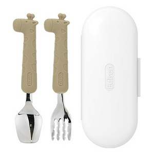 에디슨 실리콘 스푼 포크 케이스 세트 베이비, 기린베이지, 스푼 + 포크 + ..., 1세트