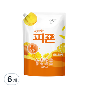 피죤 섬유유연제 옐로미모사 리필, 1.6L, 6개