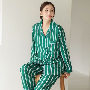 글램공감 파블로 카라형 스트라이프 커플 긴팔 잠옷 상하의 세트