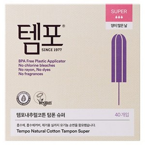 템포 내추럴코튼 탐폰, 슈퍼, 40개입, 1개