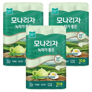 모나리자 녹차가 좋은 천연펄프 3겹 고급롤화장지, 30m, 30롤, 3개