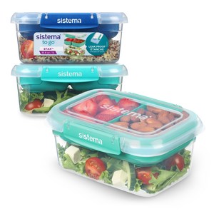 Sistema 시스테마 To Go 모듈러 분리형 2단 런치박스 도시락통 밀폐용기 3개입 세트, 민티틸(2)+오션블..., 1세트