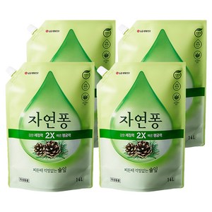 [비건라이프] 자연퐁 찌든때 걱정없는 솔잎 주방세제 파우치형, 1.18L, 4개