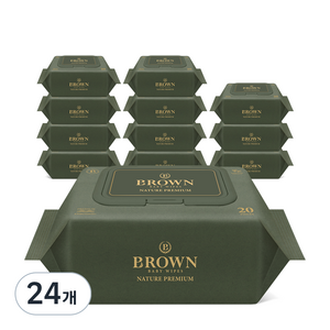 브라운 네이처 프리미엄 도톰한 아기 물티슈 엠보싱 저자극 캡형, 75g, 20매, 24개