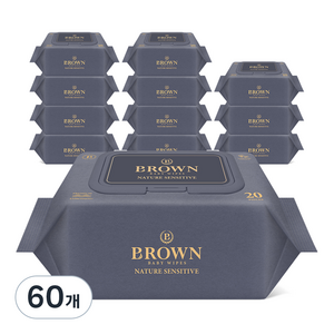 브라운 네이처 센시티브 도톰한 아기 물티슈 엠보싱 저자극 휴대캡형, 73g, 20매, 60개