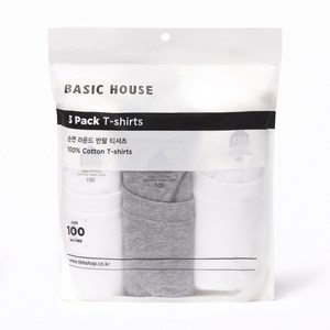 베이직하우스 남녀공용 통기성 순면라운드 30수 반팔티 오리지널팩 3p HATS0101