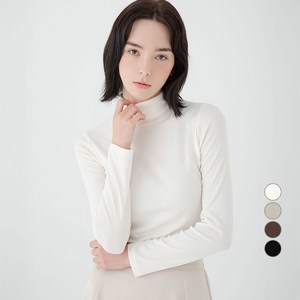 ELLE PARIS 여성용 데일리 긴팔 터틀넥 골지 티셔츠