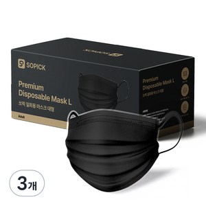 쏘픽 일회용 마스크 대형, 블랙, 50매입, 3개