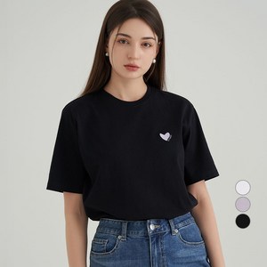 ELLE PARIS 여성용 통기성 하트 자수 반팔 티셔츠