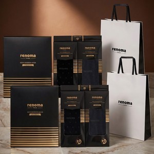 레노마 남성용 신사 정장 도트 양말 4족 + 쇼핑백 2p 세트