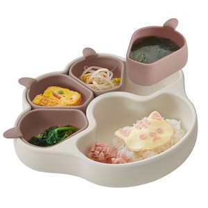 퍼기 유아용 자기주도 냥냥 흡착 식판, 브라운, 1개