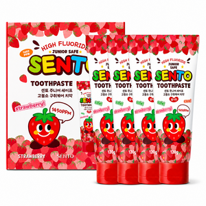 센토 주니어 세이프 고불소 구취케어 비건 어린이치약 딸기향, 120g, 4개