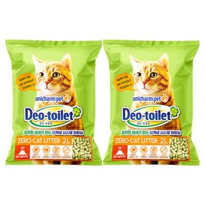 유니참데오토일렛 비응고형 감자 & 사막화 Zero 고양이 모래, 2L, 무향, 2개
