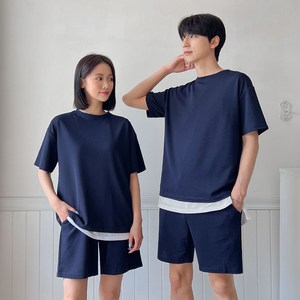 어나더디 남녀공용 구김없는 링클프리 웨이브 엠보 반팔 반바지 트레이닝복 세트