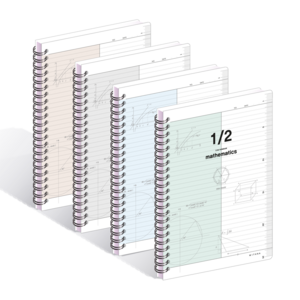 위드나 2분할 PP수학노트 1세트 80-0101, 그레이, 에쉬 베이지, 민트, 스카이 블루, 4개