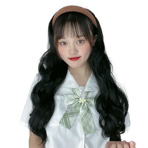 하이유니 웨이브 펌 헤어밴드 가발 65cm, 브라운(헤어밴드), 네츄럴블랙(가발), 1개