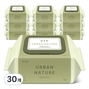 비브어반네이처 저자극 아기물티슈 캡형 올리브 그린, 75g, 70매, 30개