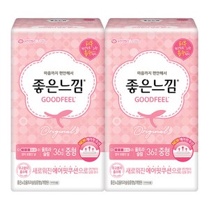 좋은느낌 에어핏 쿠션 울트라 슬림 중형 생리대 날개형, 36개입, 2팩