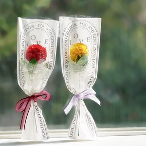 아스파시아 비누꽃 클레오 퐁퐁 카네이션 한 송이 꽃다발 2종 + 메세지픽 2p + 쇼핑백 2p 세트, 레드 + 옐로우, 1개