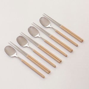 달팽이리빙 단아 4인 수저 세트, 라이트브라운, 숟가락 4p + 젓..., 1세트