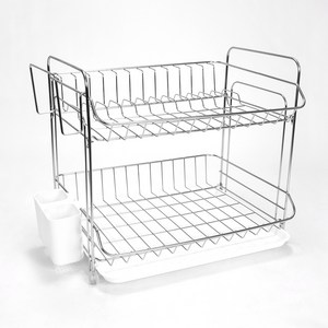 4BNK 연마제 없는 스텐 식기건조대 C형, 2단, 실버 + 화이트, 1개