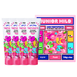 뷰카 주니어 마일드 고불소 비건 치약 복숭아향, 110g, 4개