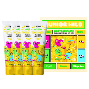 뷰카 주니어 마일드 고불소 비건 치약 바나나향, 110g, 4개
