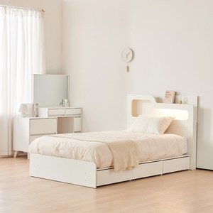 동서가구 소프 인싸 수납형 3단 서랍 합성목재 헤드있음 침대, 화이트, 슈퍼싱글