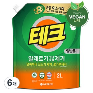 테크 진드기 알레르기 원인 제거 액체세제 일반 리필, 2L, 6개