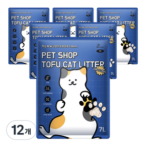 펫샵 고양이 New 프리미엄 두부 모래 1.8mm, 7L, 무향, 12개