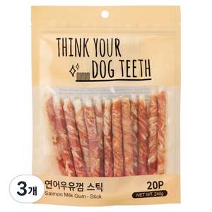 띵크유어도그티 강아지 딩고껌 스틱형 20P, 혼합맛(연어/우유), 240g, 3개