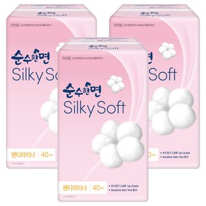 순수한면 실키소프트 팬티라이너, 슈퍼롱, 40개입, 3개