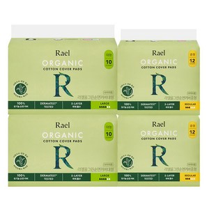 라엘 올그린 순면 유기농 생리대 날개형 대형 10p 2팩 + 중형 12p 2팩 세트, 1세트