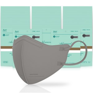 아에르 어드밴스드 라이트 보건용 마스크 M KF80, 1개입, 50개, 그레이