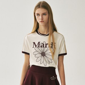 마르디메크르디 여성용 슬림 링거 플라워 면 티셔츠