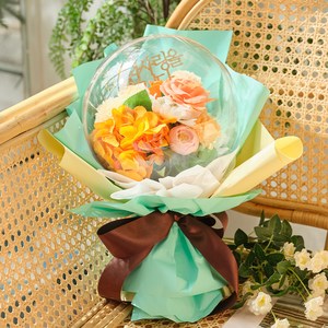 델리카시 비누꽃 카네이션 풍선꽃다발 + 상장카드 + 메세지픽 + 쇼핑백 세트, 오렌지