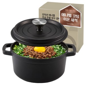 르메이드 인덕션 에나멜 무쇠 주물 양수 냄비, 20cm, 매트블랙, 1개
