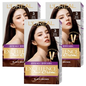 로레알파리 엑셀랑스 듀오크림 나눠쓰는 새치염색 염모제, 3호 블랙 브라운, 3개