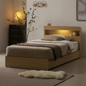 보니애가구 헤일리 LED LPM 3단 서랍 멀티 헤드 수납침대, 네추럴 오크, 슈퍼싱글