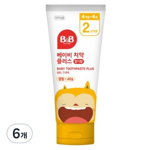 비앤비 유아용 베이비 치약 플러스 겔 딸기, 40g, 6개