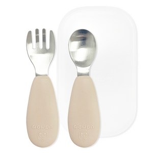 유비맘 스테인리스 실리콘 이유식 스푼포크 케이스 세트, 초코찰떡(초코), 1세트