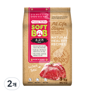 인터펫코리아 전연령 강아지 소프트밥 반건조사료, 소, 3kg, 2개