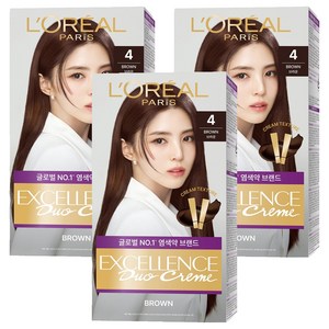 로레알파리 엑셀랑스 듀오크림 염모제, 4호 브라운, 3개