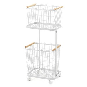 코멧 홈 와이어 햄퍼 트롤리 2단 빨래바구니