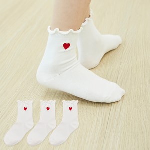 베이스알파에센셜 아동용 하트 자수 프릴 양말 3켤레